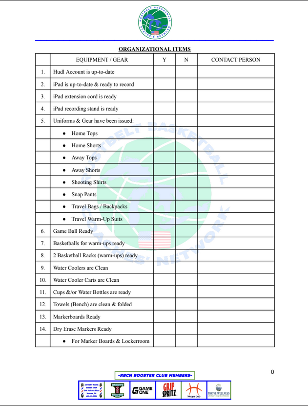 First Game of the Season Checklist Template - BE PREPARED, YOUR OPPOSITION WILL BE!